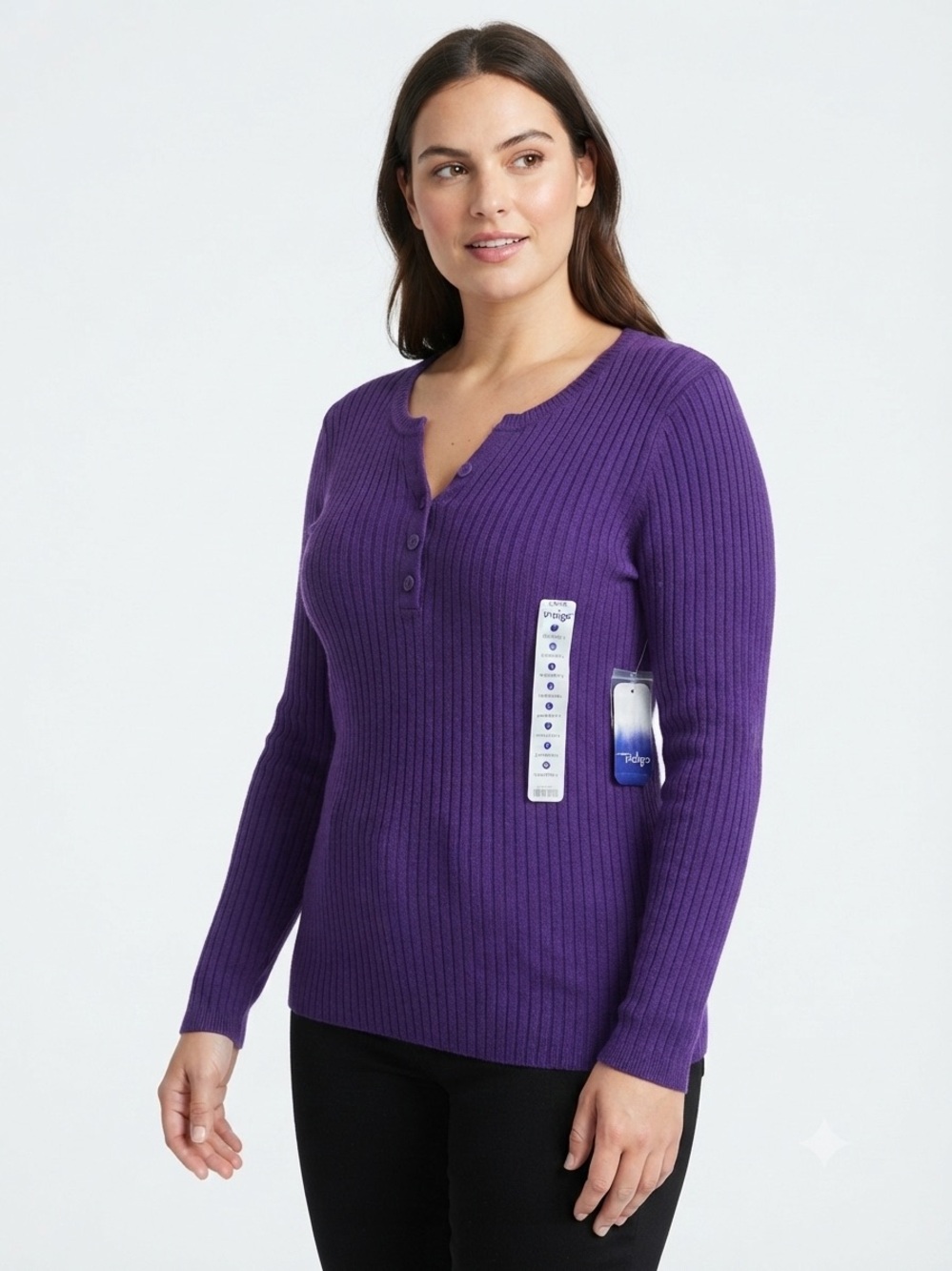 Indigo Purple Ribbed Button-Up Henley